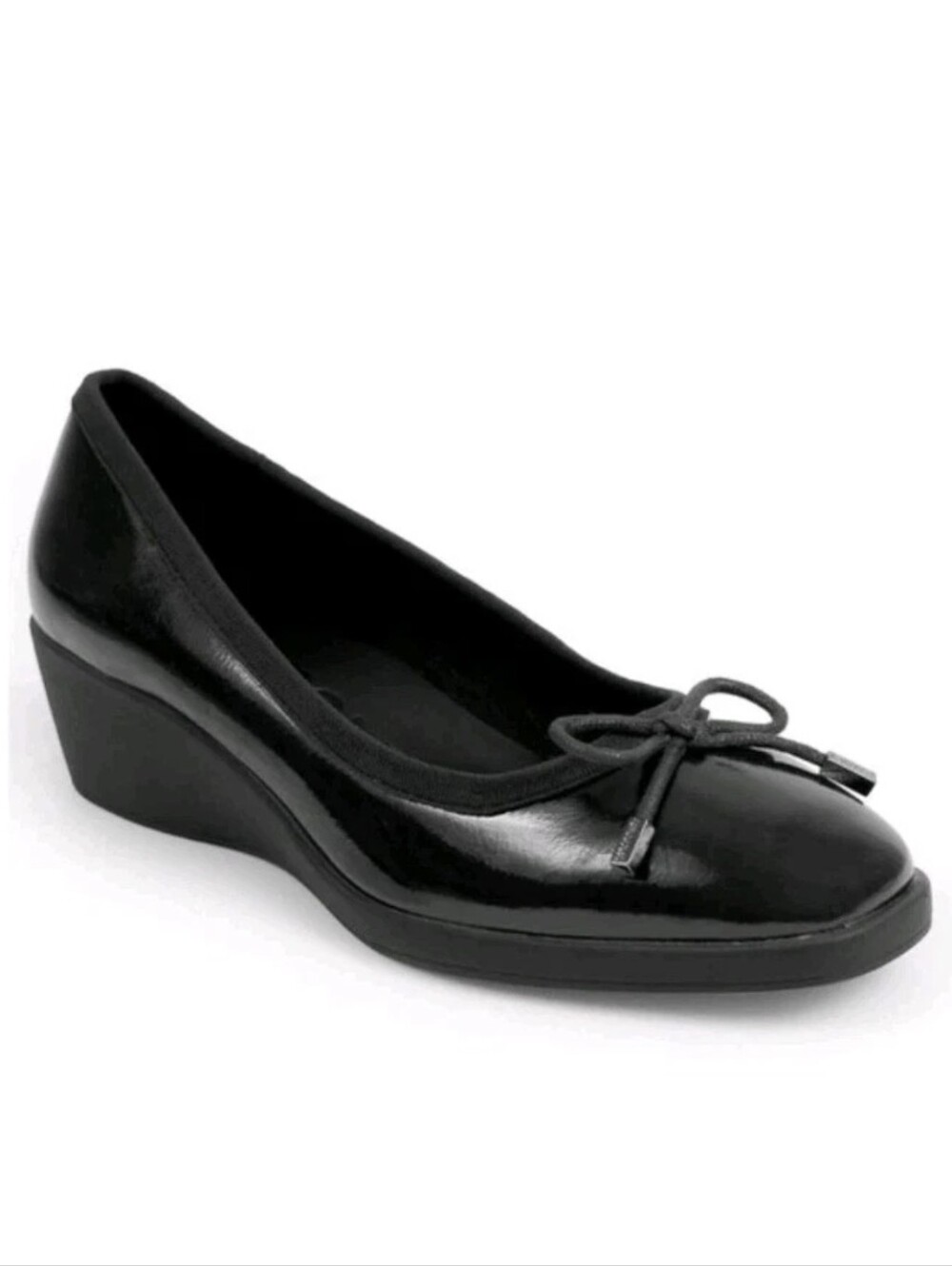 NEW Aerosoles Tema Wedge Ballet Slip-On Comfort Shoes Black Patent Womens Sz 8.5
